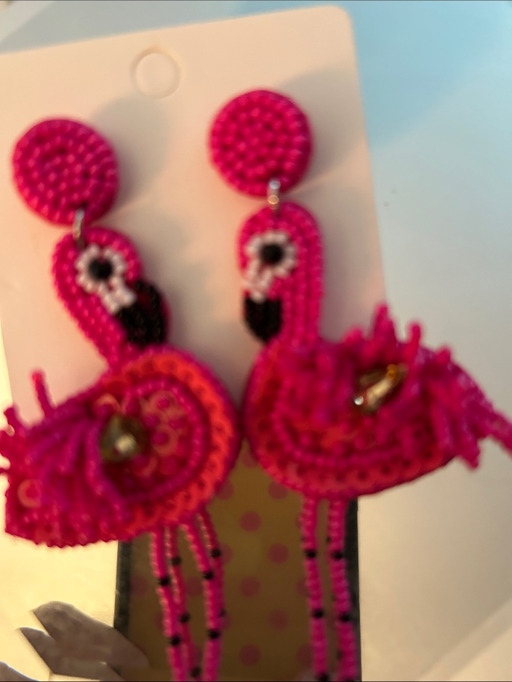 Handmade Beaded Flamingo & Colorful Parrot Statement Earrings - Pink, Multi - Picture 9 of 11